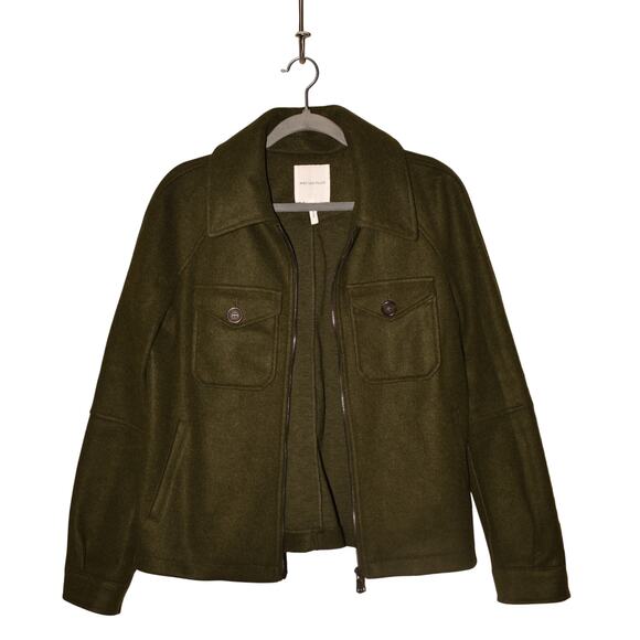 AVEC LES FILLES $109 Olive Green Zip Front Collared Jacket Pockets Small - Picture 2 of 4